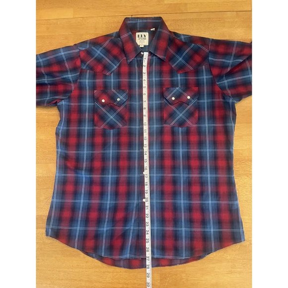 Ely Cattleman Blue Red Plaid Western Pearl Snap Shirt‎ Size L - Picture 3 of 6